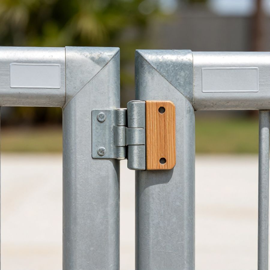 A self-closing hinge and self-latching device on a pool barrier gate