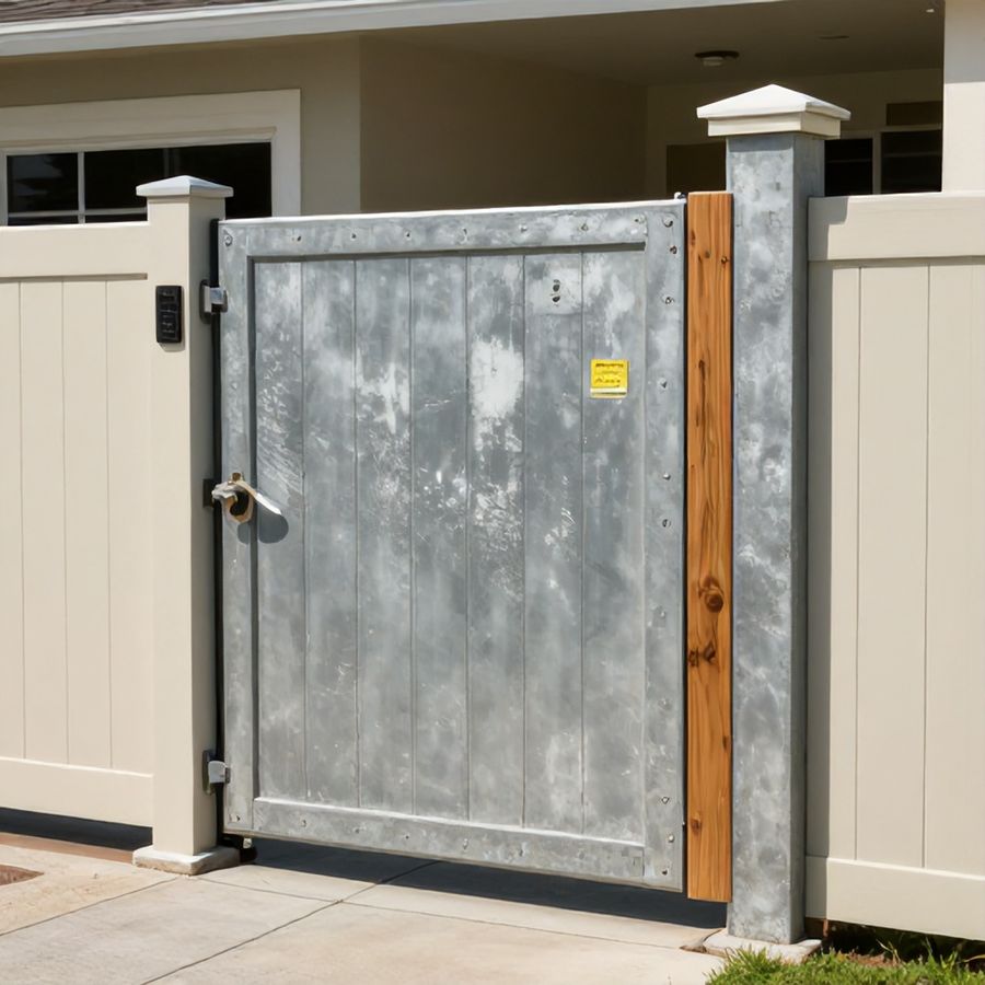 A manual driveway gate showing the heavier posts it hangs from, next to a standard fence run