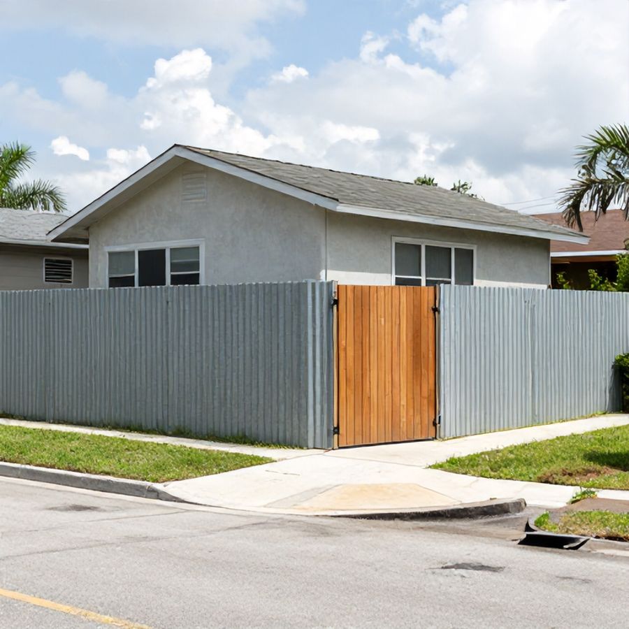 A corner lot in Tampa Bay where two street frontages meet at the fence line