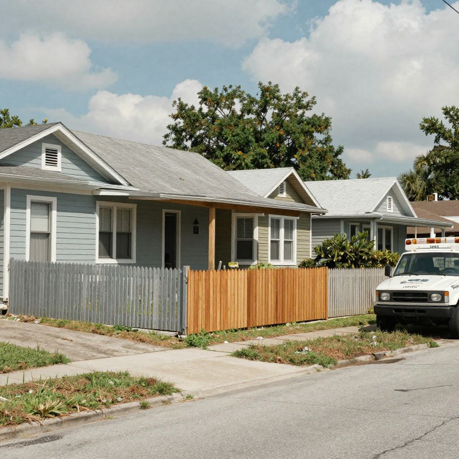 A residential street inside New Port Richey city limits, where the fence rule differs from the county's