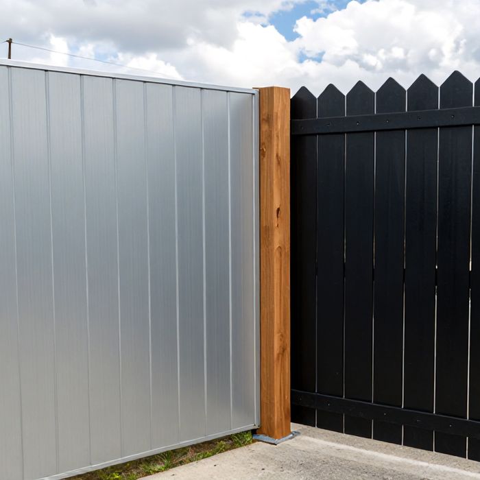 A solid privacy panel and an open picket run meeting at a corner, showing the difference in solid area.