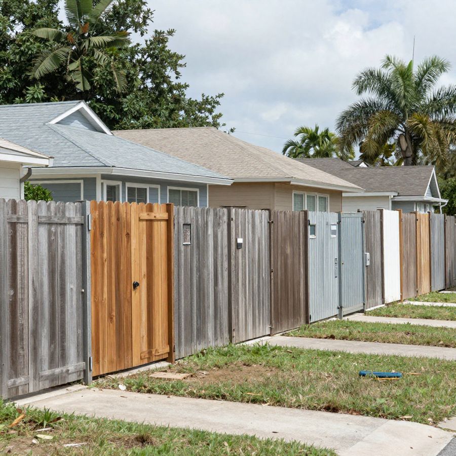 A row of similarly styled backyard fences along a suburban street, the kind of consistency an architectural review committee evaluates