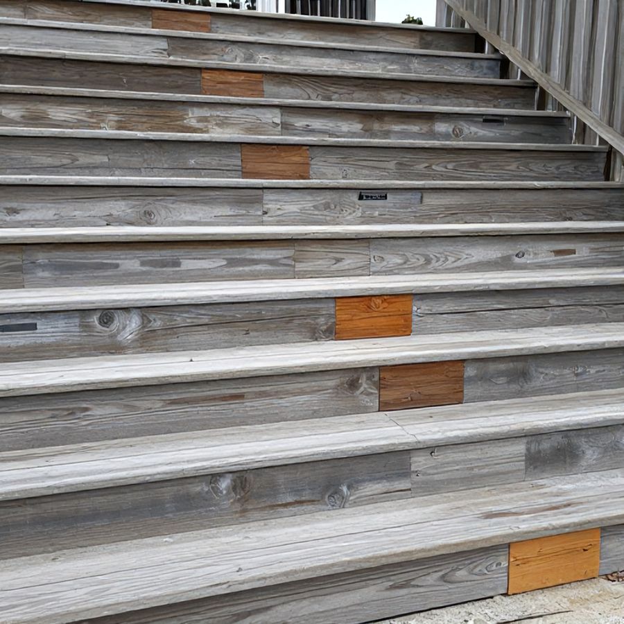 A fence stepped down a sloped Tampa Bay yard, with the small gap the technique leaves under each step